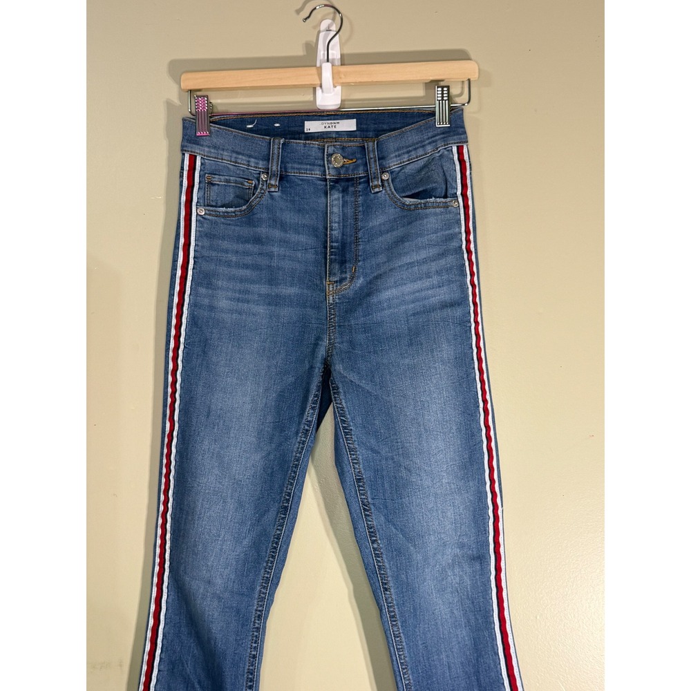 DYNDNM Kate Skinny Jeans 28 Blue Side Stripe Raw Hem High Rise Denim